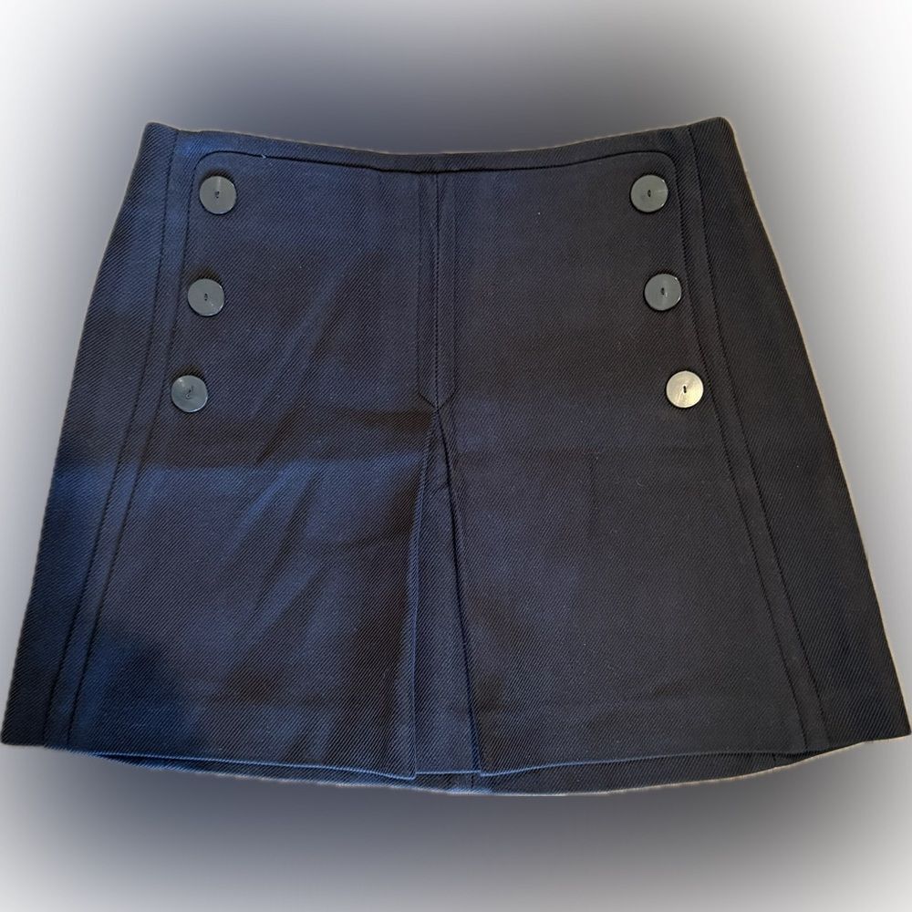 Massimo Dutti Black Button Front Mini Skirt Wool Blend Size L